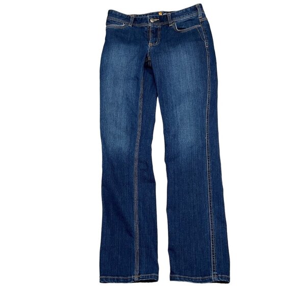 Carhartt Jeans Women 4R 30Wx31L Blue Slim Fit‎ Low Rise Straight Leg Casual Work - Picture 1 of 13